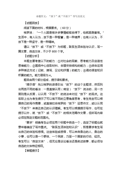 命题作文：“放下”或“不放下”导写及范文_写作指导