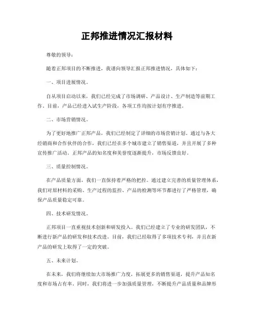 正邦推进情况汇报材料