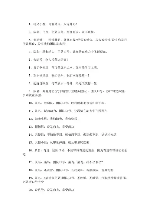 精选最新队名队呼口号大全