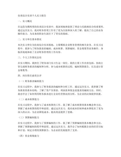 仿真综合实训个人实习报告