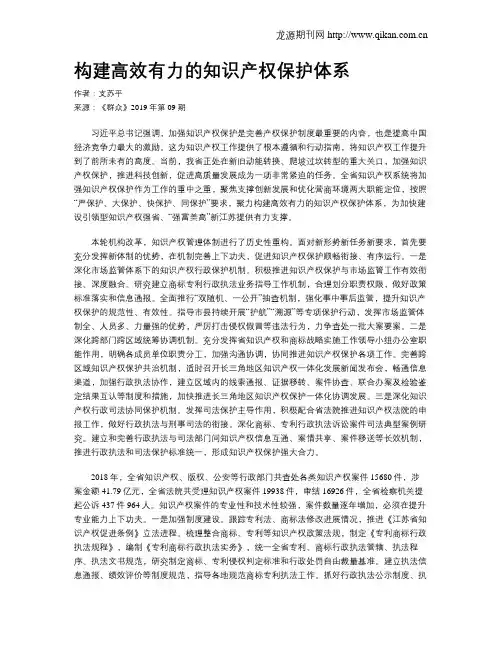 构建高效有力的知识产权保护体系