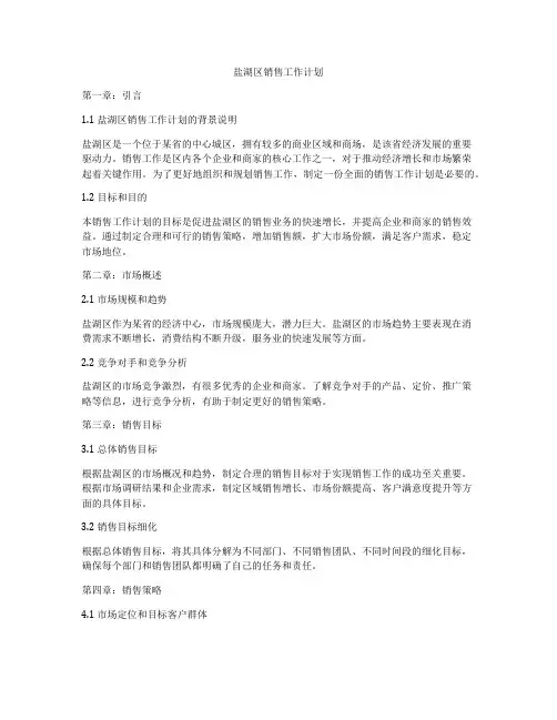 盐湖区销售工作计划