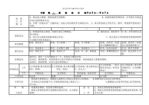幼儿园中班1-19周活动计划表