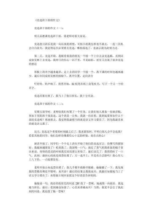 竞选班干部的作文30篇