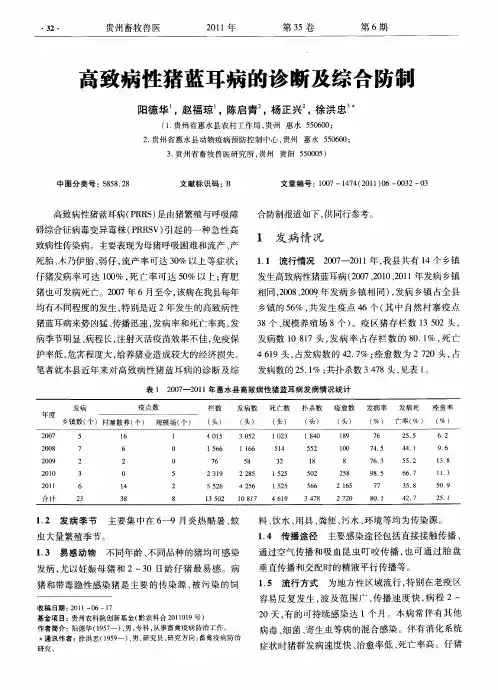 高致病性猪蓝耳病的诊断及综合防制