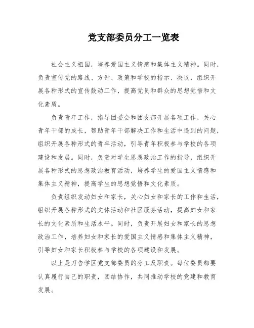 党支部委员分工一览表