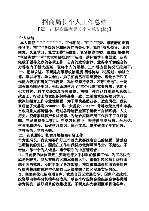 招商局长个人工作总结