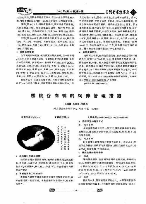 樱桃谷肉鸭的饲养管理措施