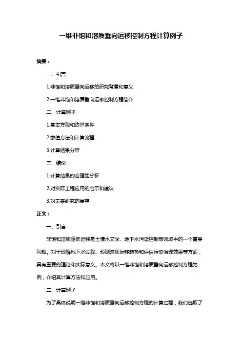 一维非饱和溶质垂向运移控制方程计算例子