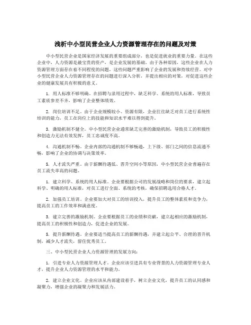 浅析中小型民营企业人力资源管理存在的问题及对策