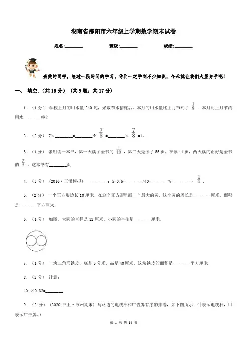 湖南省邵阳市六年级上学期数学期末试卷