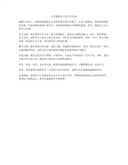 小学暑假4升5学习计划