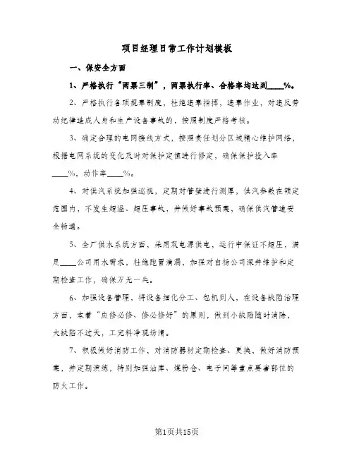 项目经理日常工作计划模板(6篇)