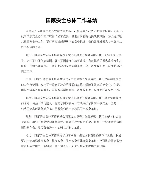 国家安全总体工作总结