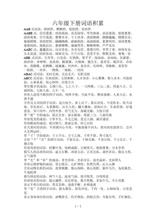 六年级下册词语积累