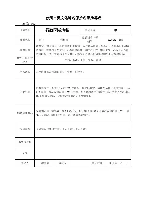苏州市吴文化地名保护名录推荐表-行政区域地名推荐表(288)