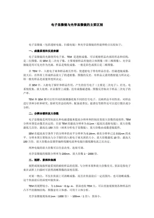 电子显微镜与光学显微镜的主要区别