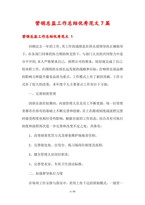 营销总监工作总结优秀范文7篇