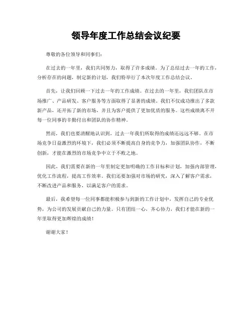 领导年度工作总结会议纪要