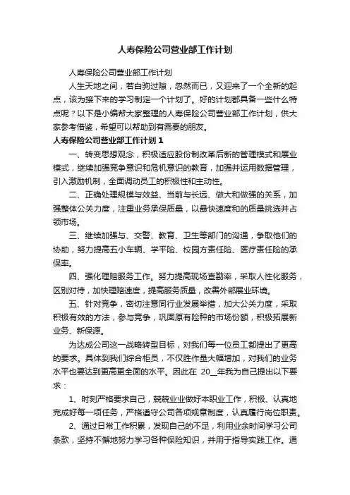 人寿保险公司营业部工作计划