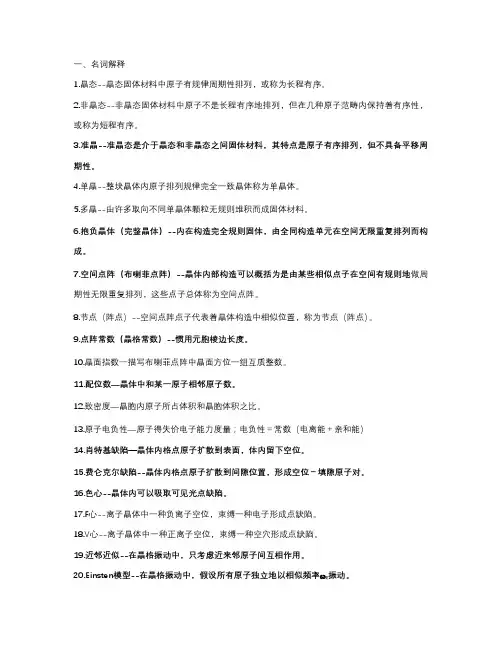 2021年固体物理试题库大全