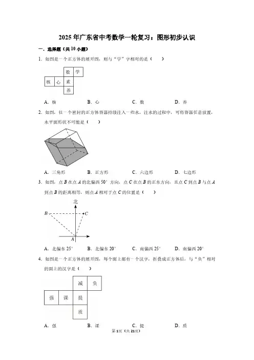 2025年广东省中考数学一轮复习：图形初步认识(附答案解析)