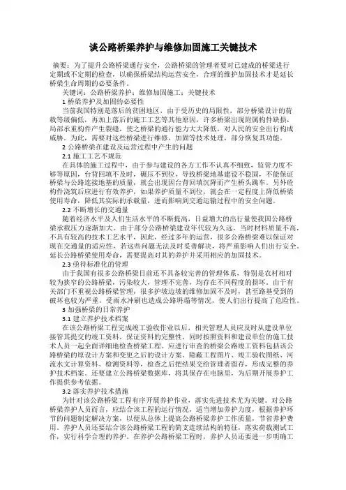 谈公路桥梁养护与维修加固施工关键技术