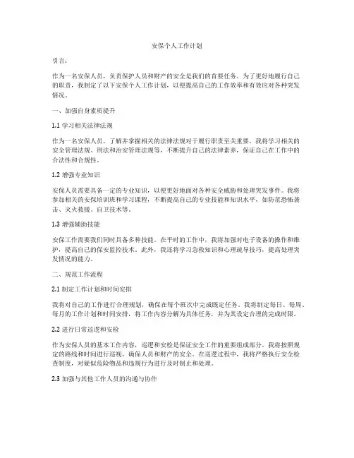 安保个人工作计划