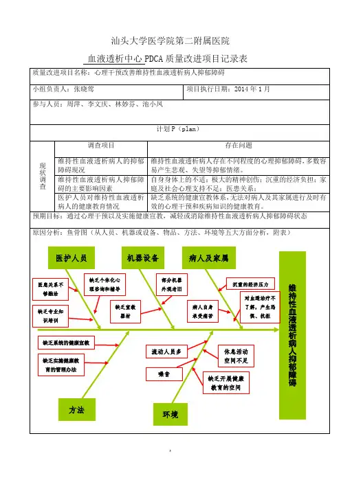 血透中心PDCA质量改进项目记录表