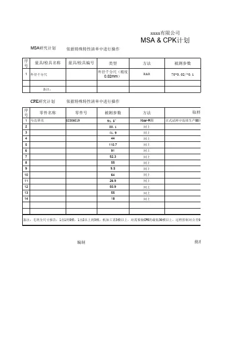 MSA-PPK分析计划