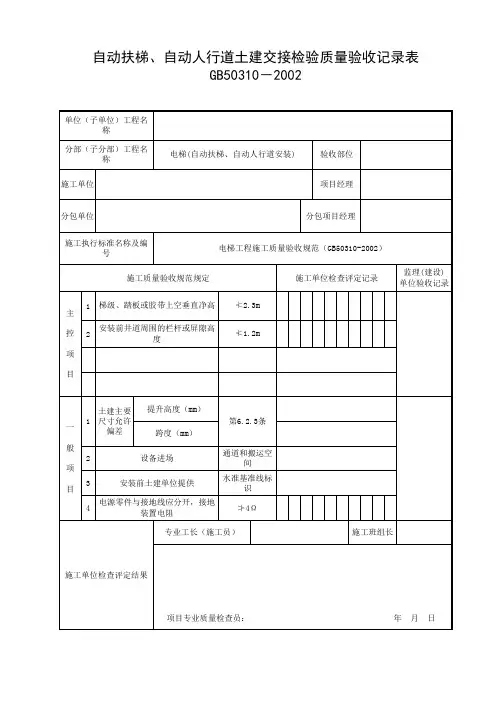 自动扶梯、自动人行道土建交接检验质量验收记录表I