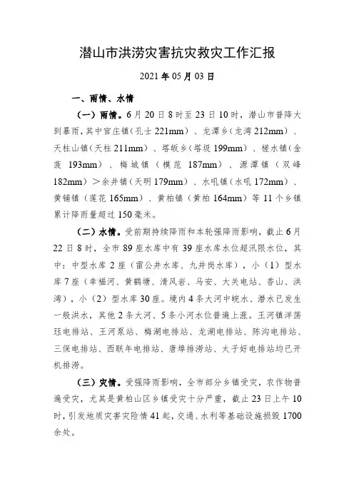 潜山市洪涝灾害抗灾救灾工作汇报