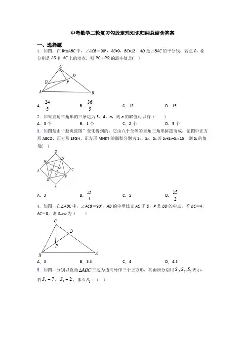 中考数学二轮复习勾股定理知识归纳总结含答案