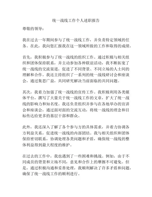 统一战线工作个人述职报告