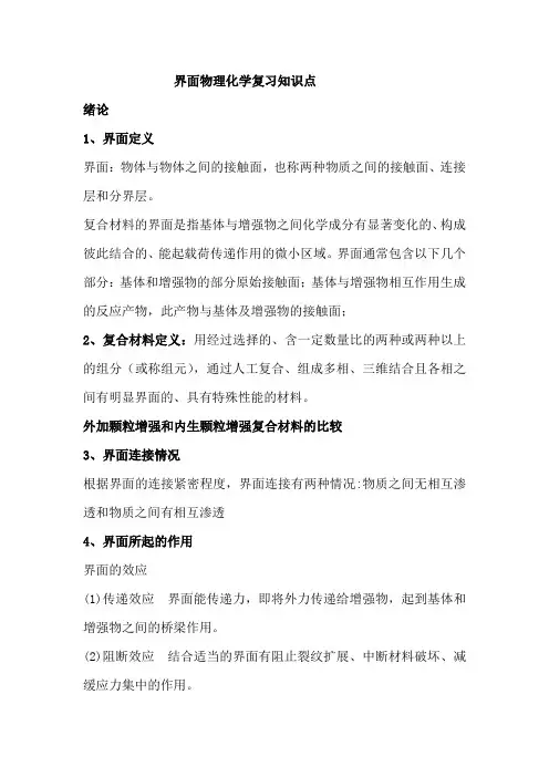 界面物理化学复习知识点