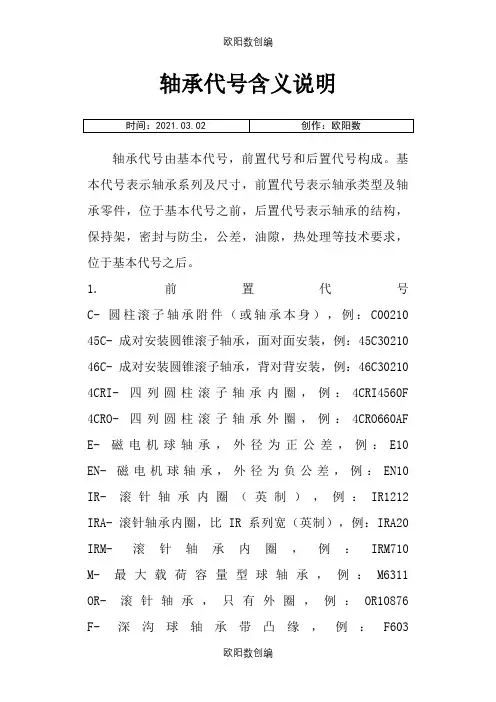 轴承代号含义说明之欧阳数创编