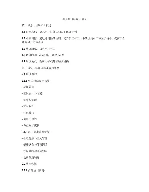 教育培训经费计划表