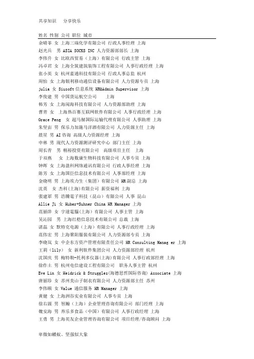 上海地区人事名单