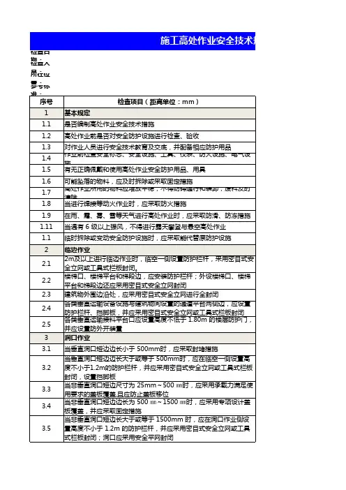 JGJ80-2016高处作业  安全检查表