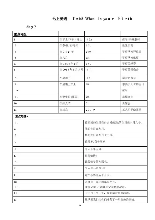 人教版七年级上册英语unit8知识点详解