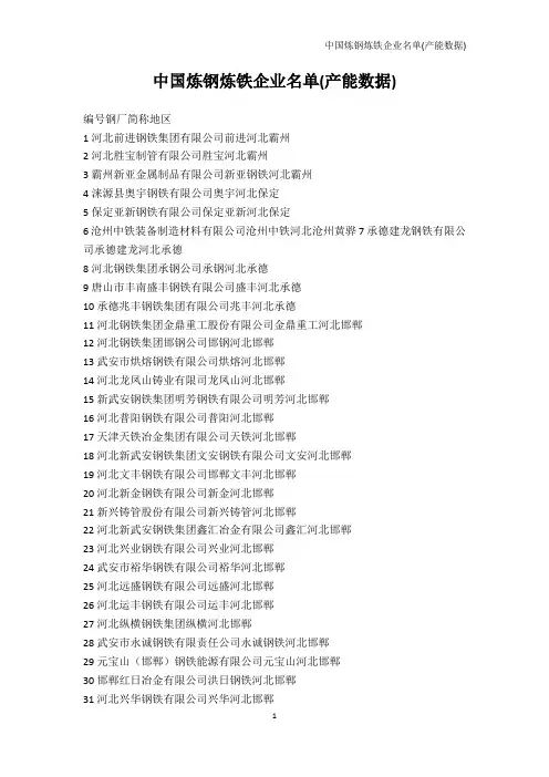 其它-中国炼钢炼铁企业名单(产能数据)