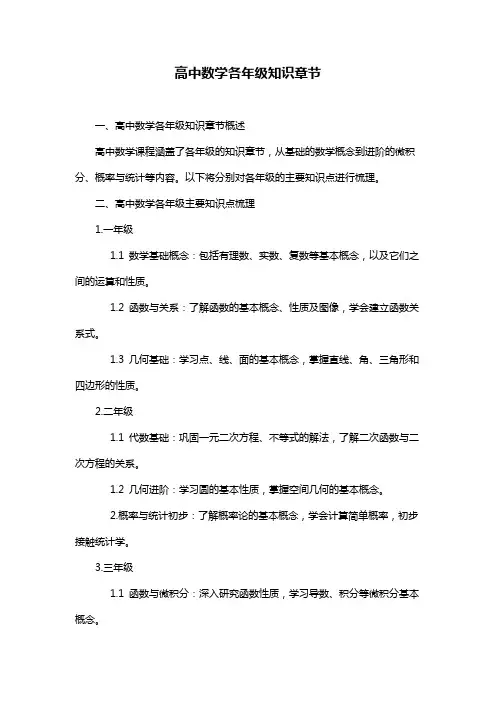 高中数学各年级知识章节