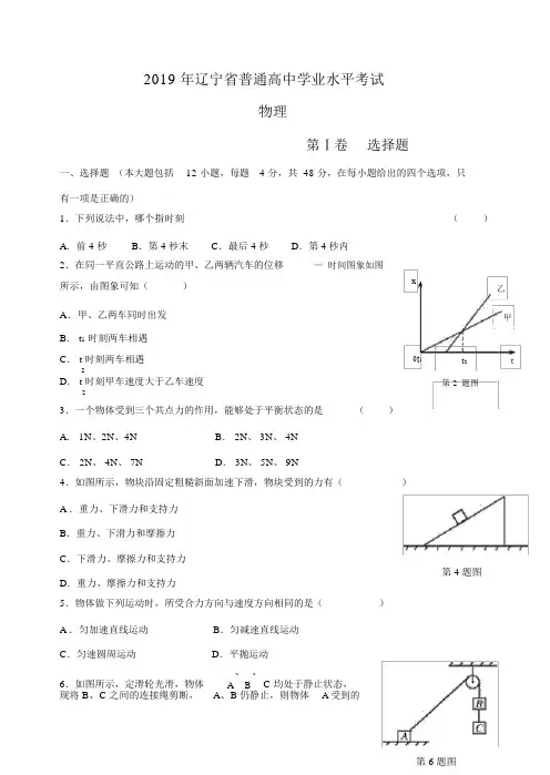 2019辽宁省学业水平测试真题(物理)精品教育