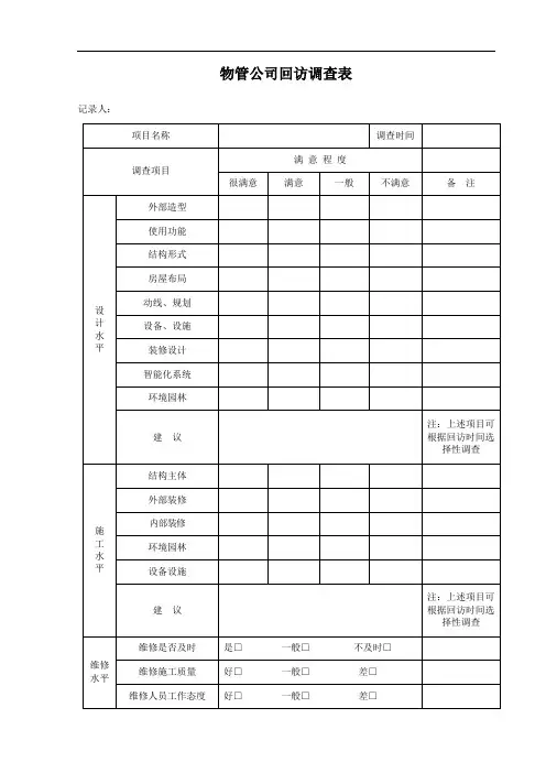 物管公司回访调查表
