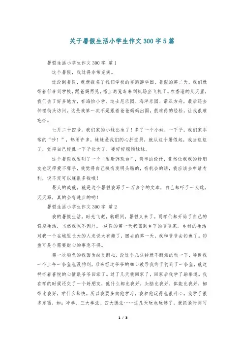 关于暑假生活小学生作文300字5篇