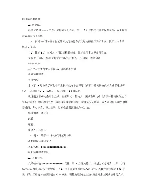 项目延期申请报告