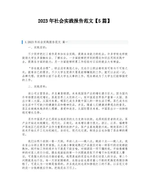 2023年社会实践报告范文【5篇】