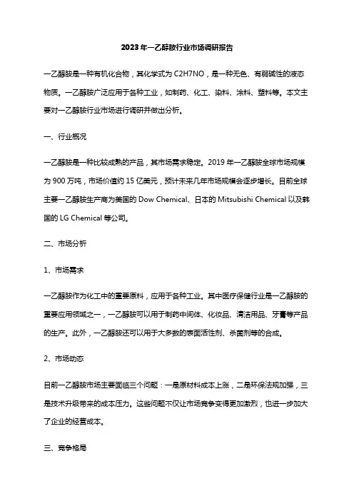 2023年一乙醇胺行业市场调研报告
