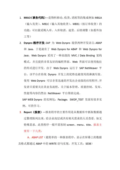 SAP技术名词