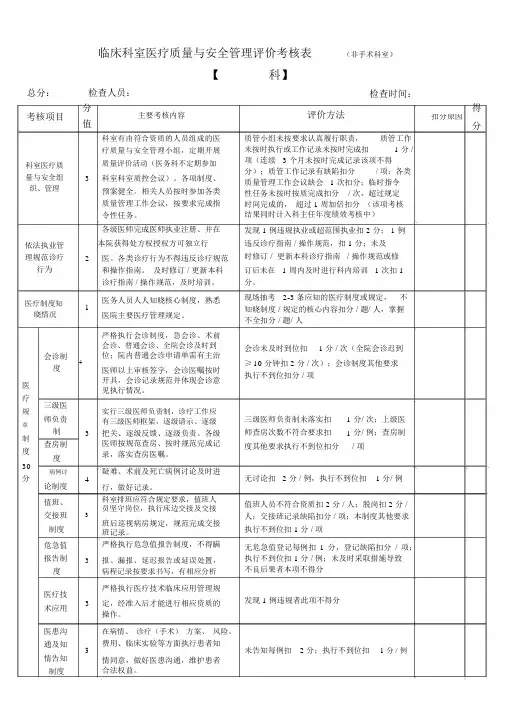 临床科室医疗质量考核标准表格.docx
